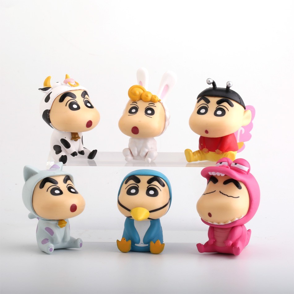 6Pcs Crayon Shin-chan Figure Nohara Himawari Rabbit Cow Dinosaur Animal ...