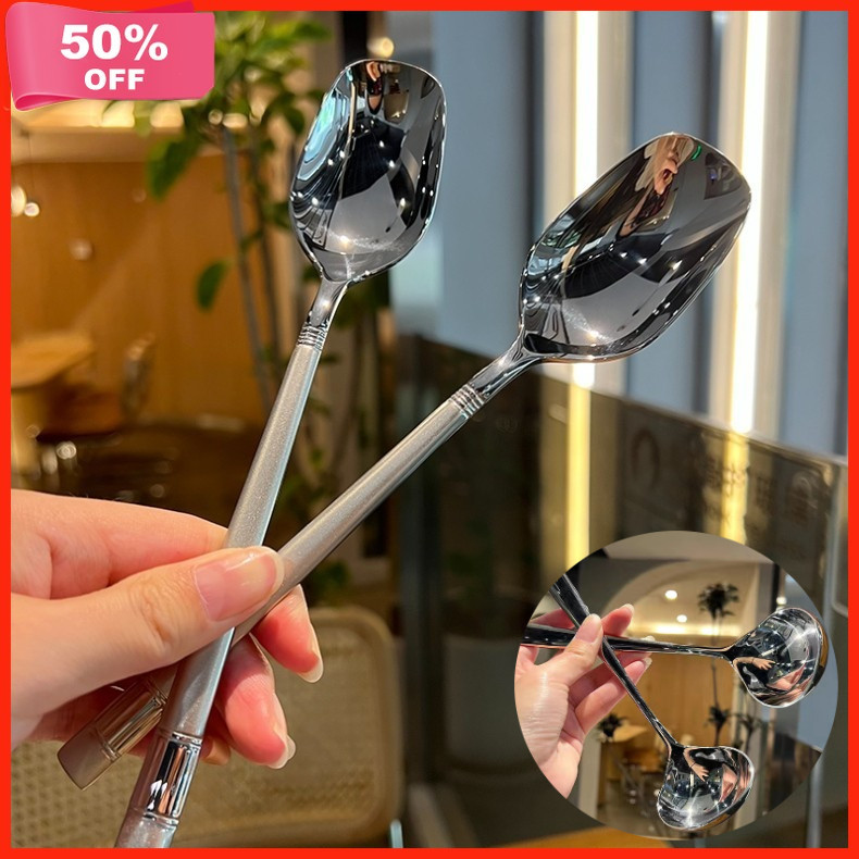 Stainless Steel Thickened Korean Square Spoon Large Round Spoon Soup ...