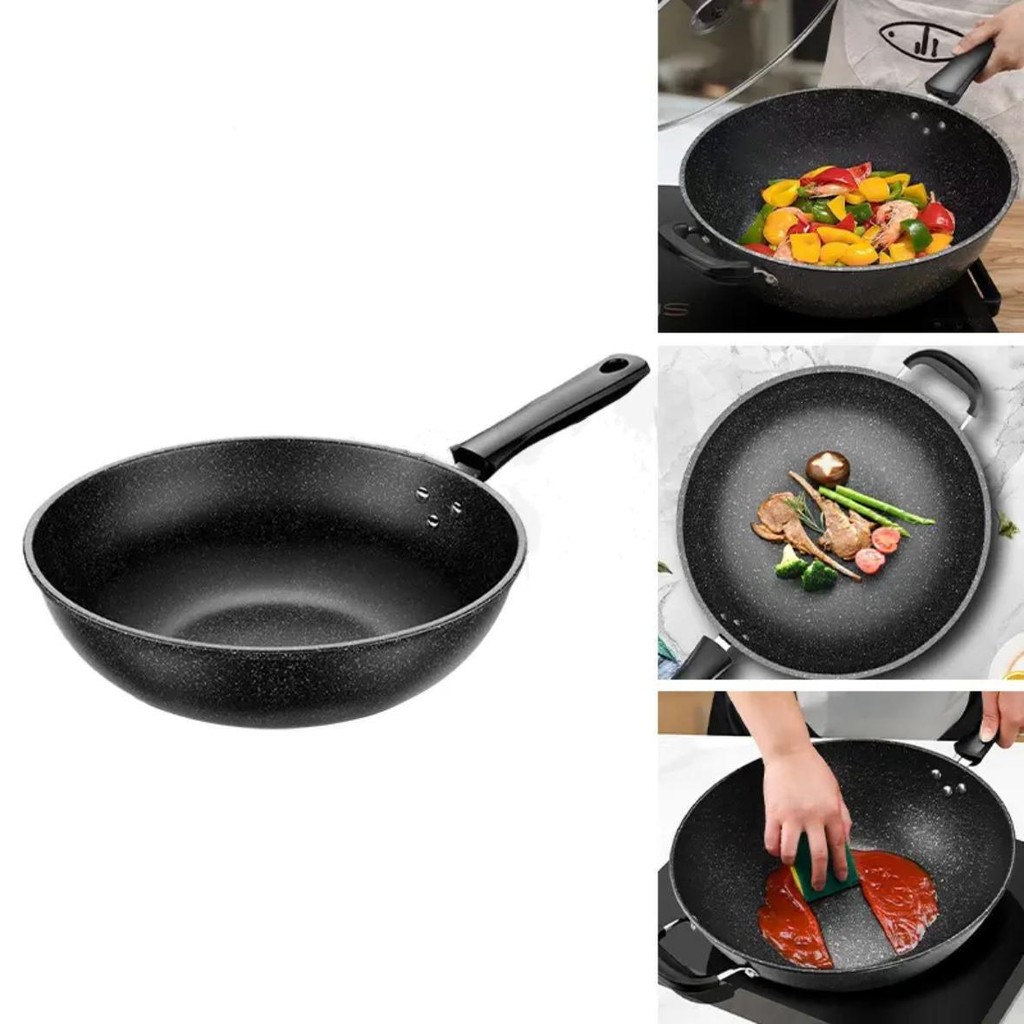 32CM High-Quality Nncovered Medical Stone Wok 3-layer Non-Stick Frying ...