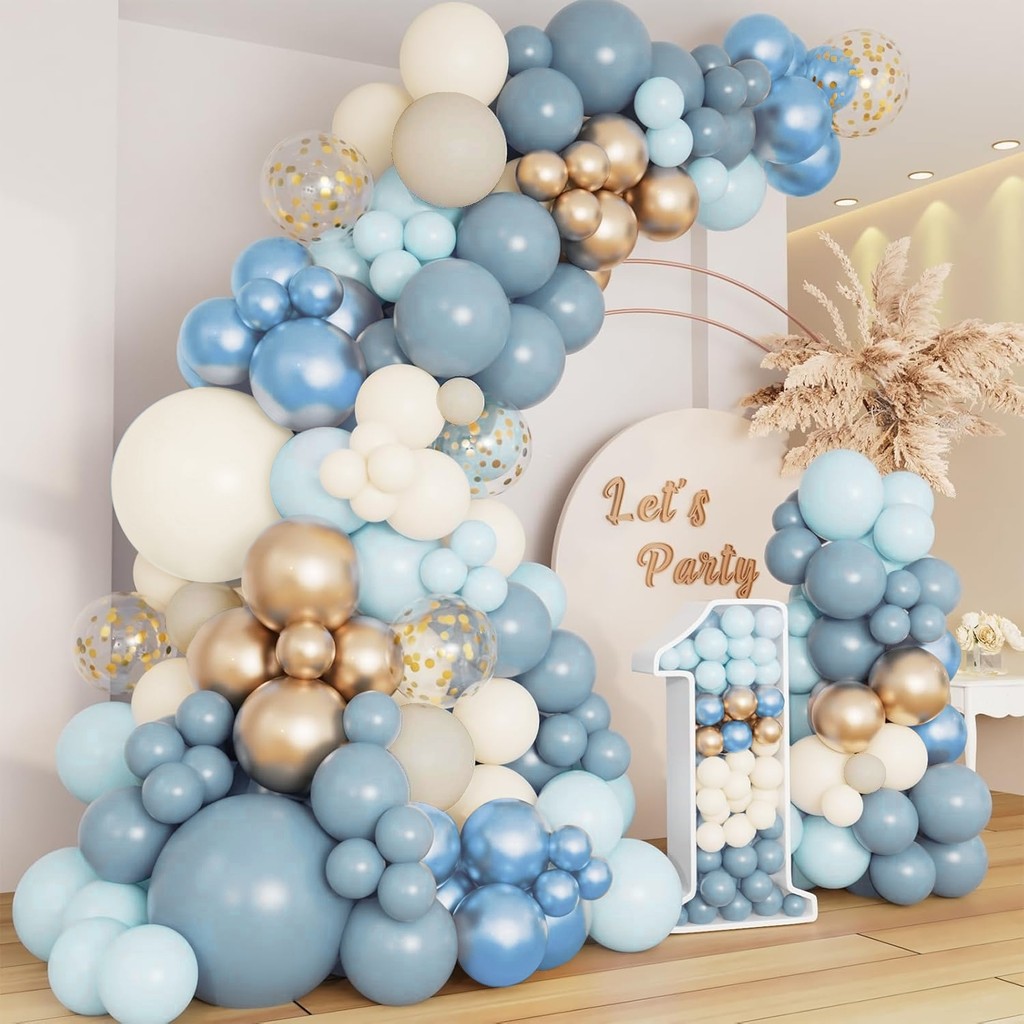 Dusty Baby Blue Balloon Arch Boho Baby Shower Boy Birthday Decorations ...