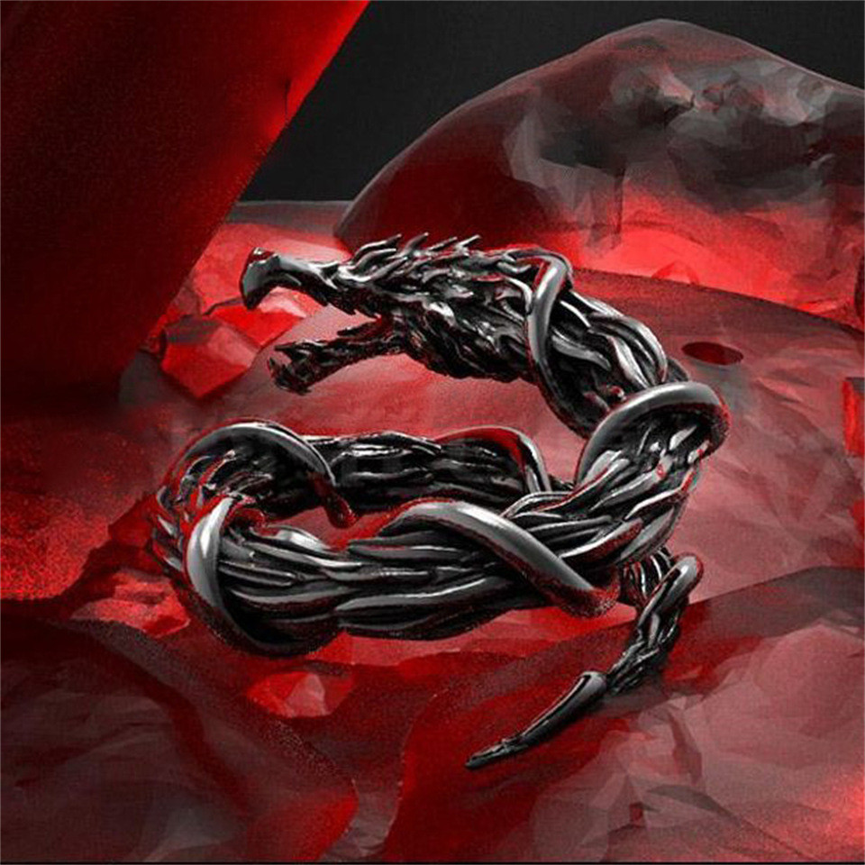 PUNK Black Dragon Winding Opening Adjustable Ring Cyberpunk Accessories ...