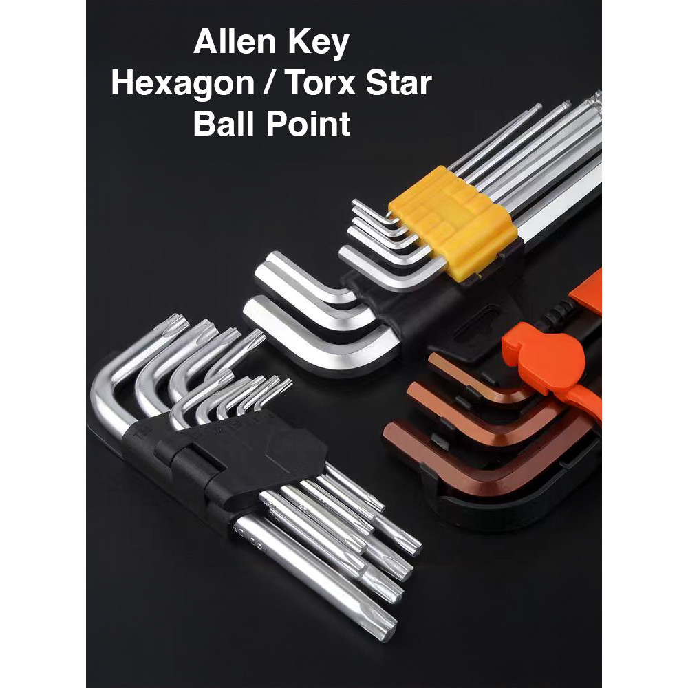 9pcs Ball Point Hex Allen Key Set Wrench Tools Set Matte Chrome CRV Hex ...