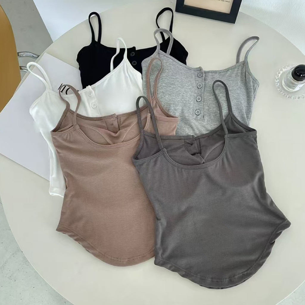 Beautiful Spaghetti Strap Top With Asymmetrical Button Design Increase ...