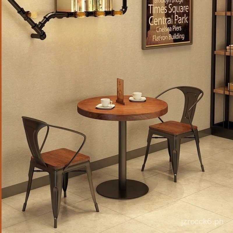 Iron Solid Wood Simplicity Small round Table and Chair Combination ...
