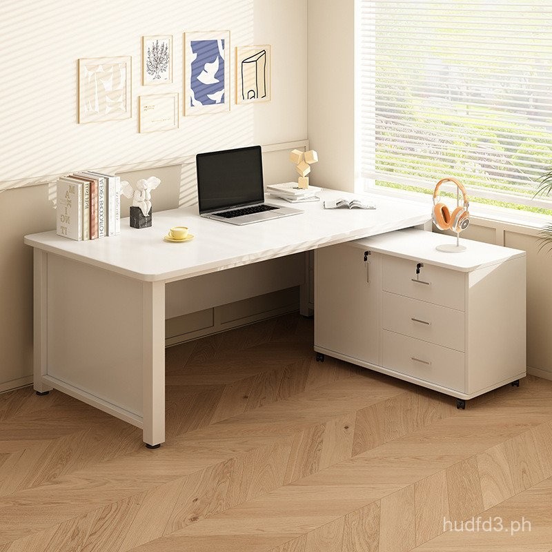 Corner Computer Desk Home Study Table L Modern Cream Style Wire-Wrap ...