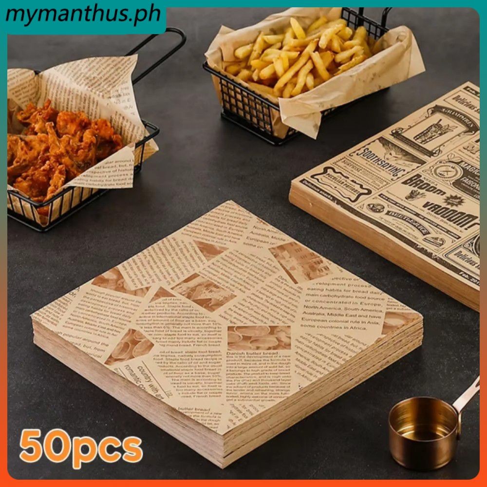【Local Stock】 50pcs Food Wrapping Paper Newspaper Design Sandwich ...