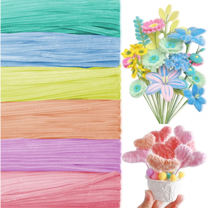 100pcs 8mm Colorful Dense Fuzzy Wire Pipe Cleaner Craft Flower DIY ...