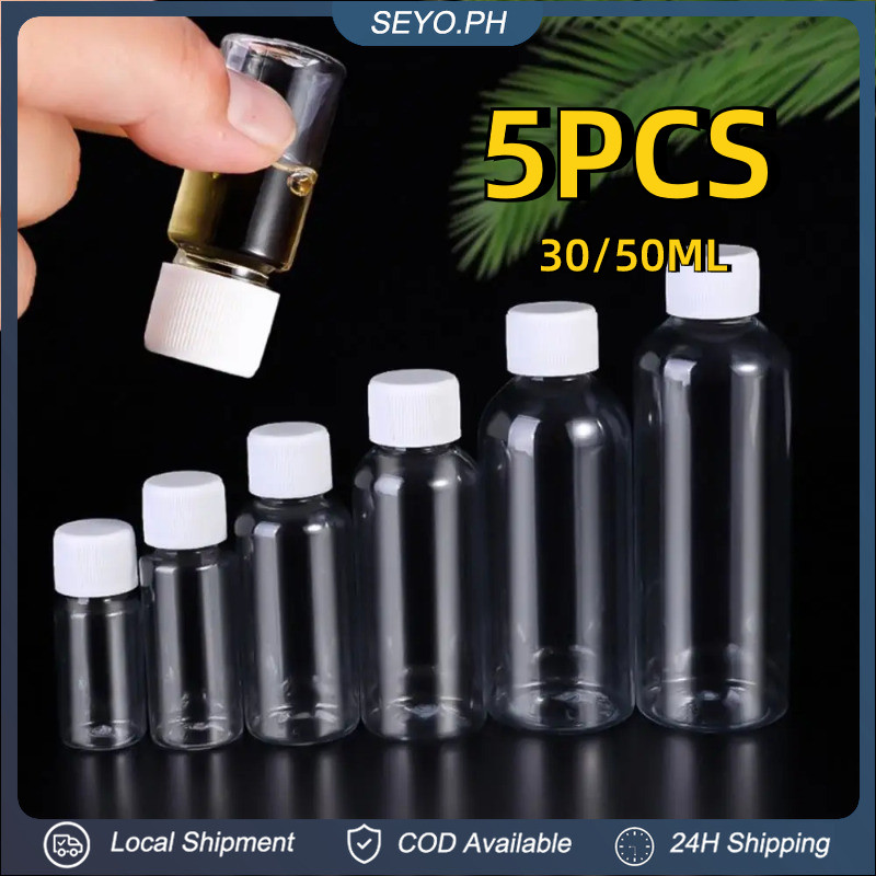 5PCS PET Transparent Empty Seal Bottles Plastic Refillable Wide Mouth ...