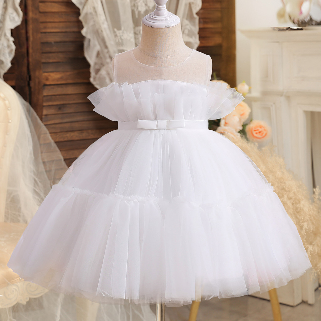 NNJXD Toddler Formal Dress Tulle White Baptism Gown 1-5 Yrs Baby Girls  Birthday Ceremony Princess Graduation Dresses | Shopee Philippines