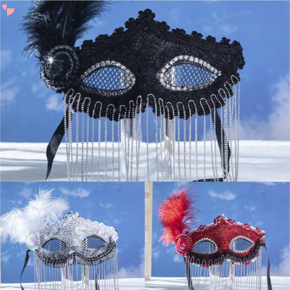 Side Feather Masquerade Mask Tassel Beaded Masquerade Lace Masks ...