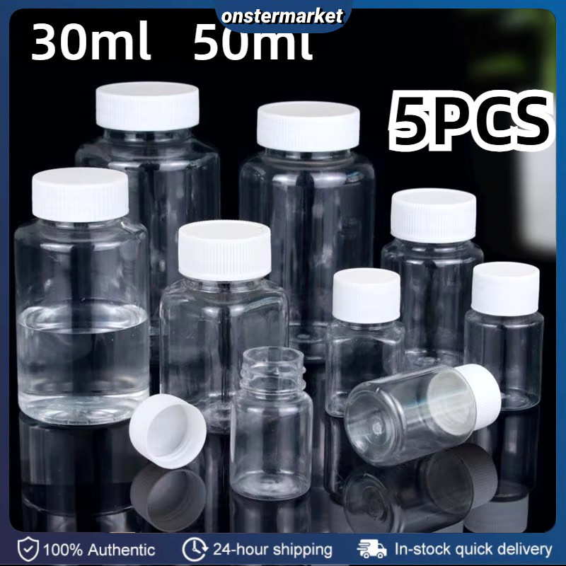 5pcs Plastic Transparent Empty Bottle Refillable Seal Bottles Reagent ...