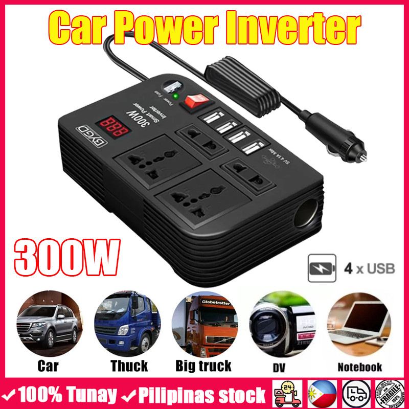 300W Multi-Functional Car Power Inverter with 4 USB Charging Port 4 AC ...