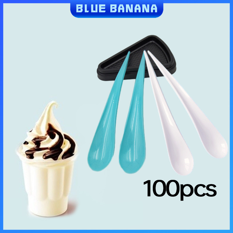 100pcs Disposable Dessert Spoon Drop Shape Yogurt Spoon Plastic Ice ...