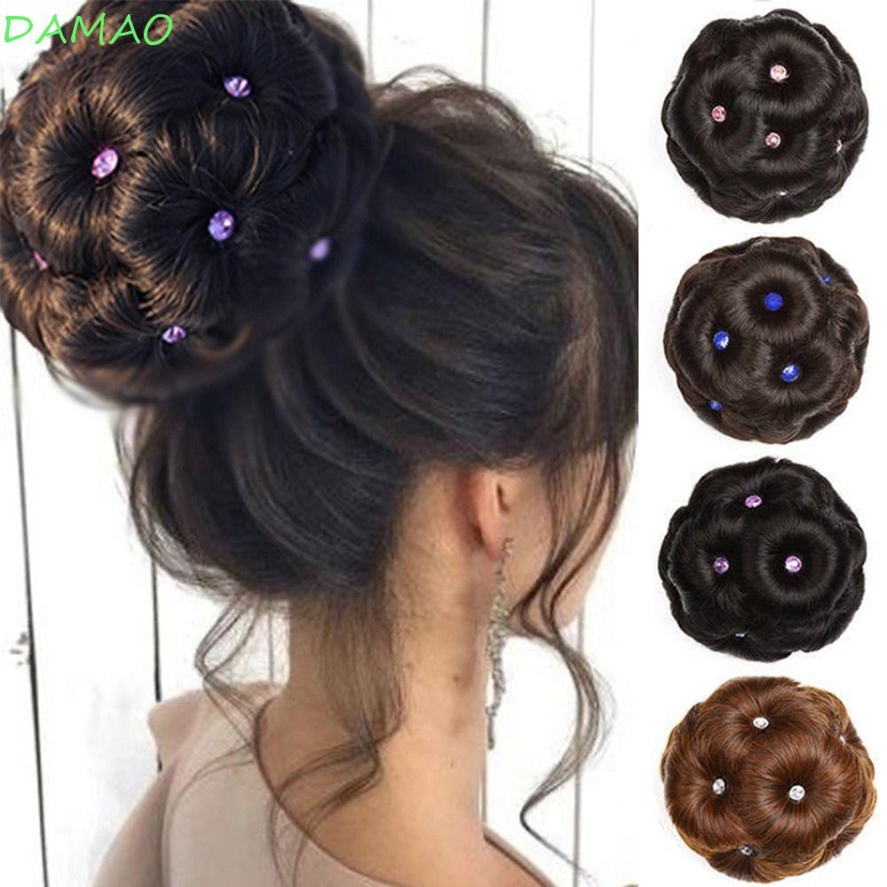 DAMAO Nine flowers Chignon, Natural Fake Hair Crystal Synthetic Bun ...