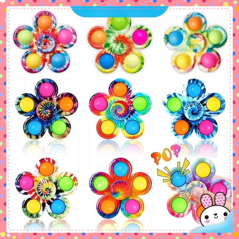Flowers Pop It Spinning Top Fidget Toys Set Stress Relief Bubble Popit ...