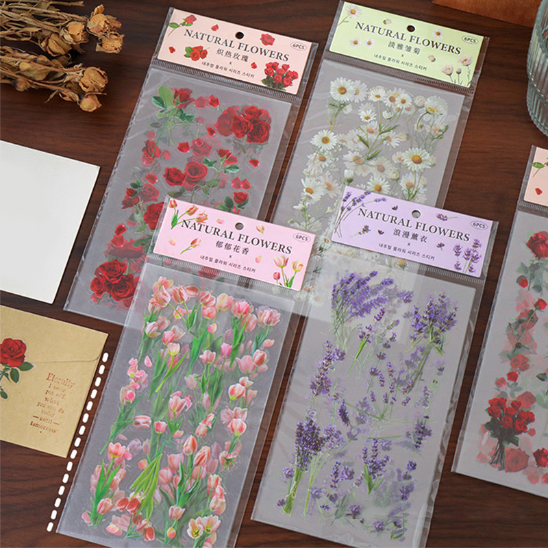 6 Sheets Vintage Cute Natural Flowers Series PET Stickers Diary Deco ...