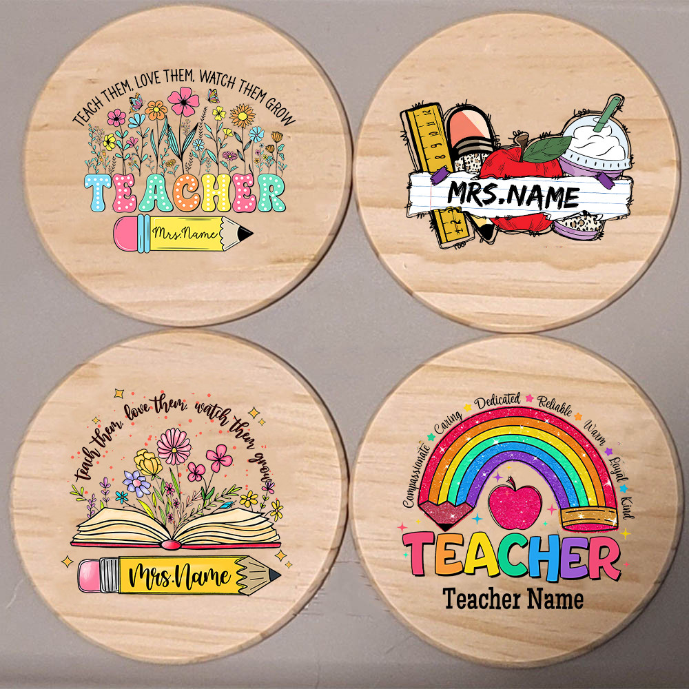 Thank You Teacher Gift Custom Name Teacher Fashion Wooden Coasters Tea ...