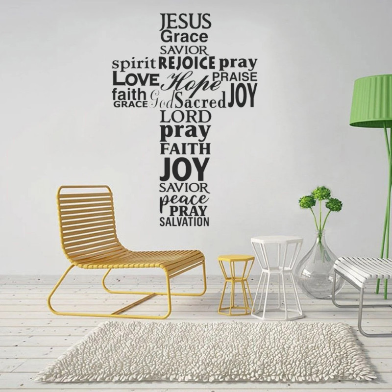 Modern Cross Jesus Christ God Psalm Prayer Wall Decal Living Room ...