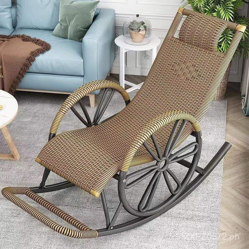 Rattan Chair Zhigao Reclining Adult Rattan Woven Rocking Chair Outdoor ...