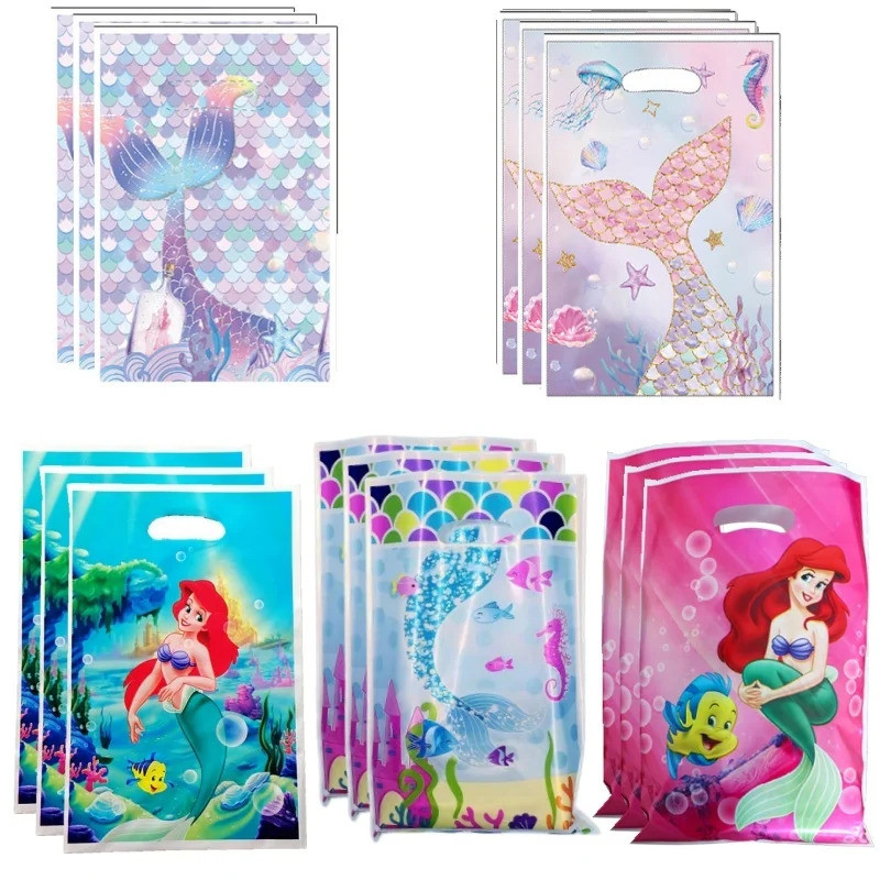 10/40pcs The Little Mermaid Plastic Gift Bags Kids Birthday Party ...