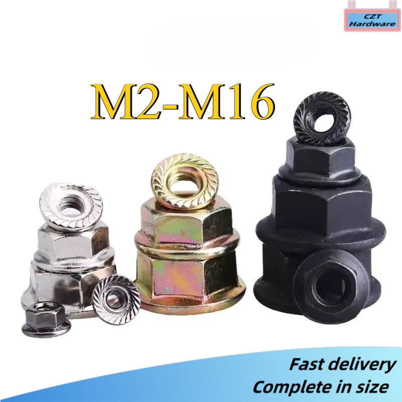 5-Pack M5 Carbon Steel Flange Nuts – Flat Hex Lock Nuts, Non-Slip, Corrosion-Resistant, Black, For Cars, Motorcycles, And Machinery