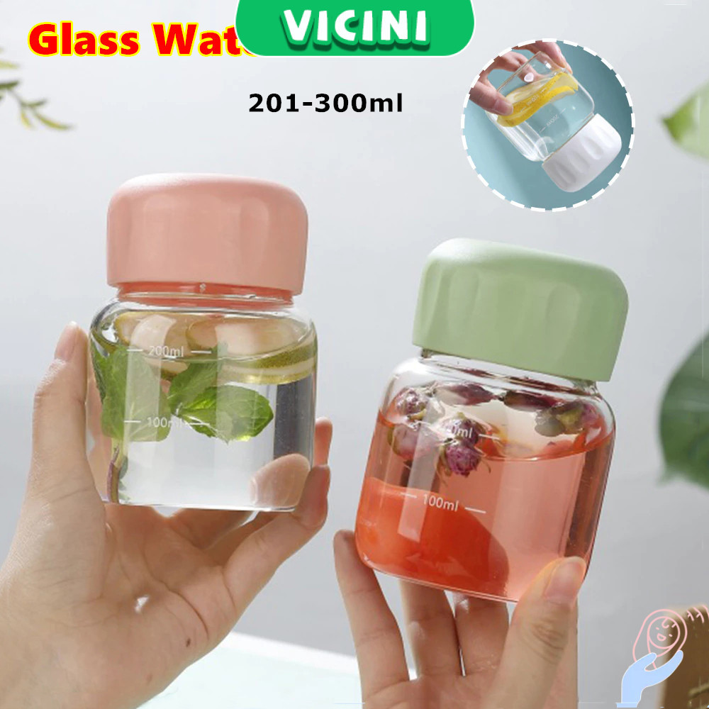 Glass Water Cup Leakproof Water Bottle 201-300ml Juice Coffee Glass ...