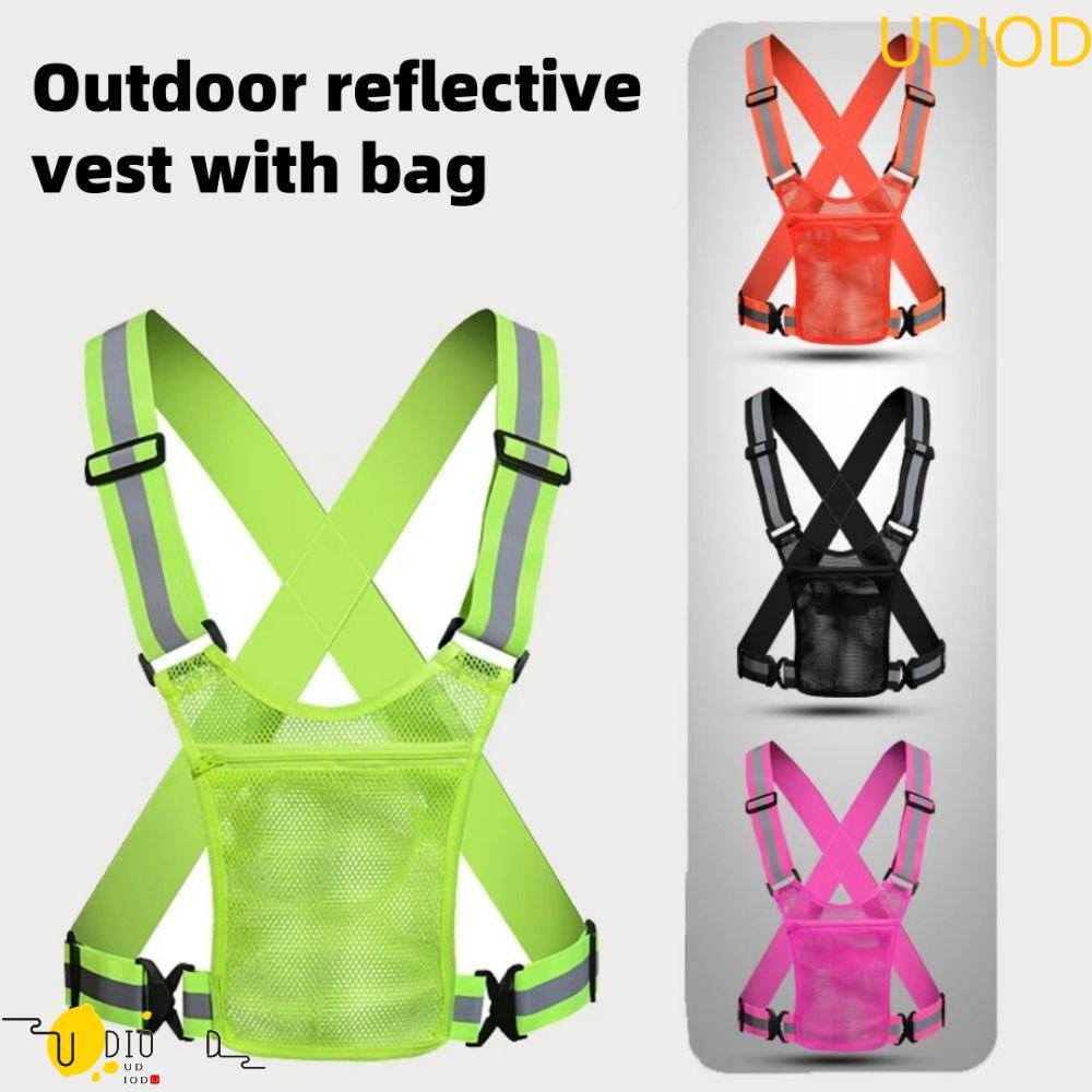 ULTECHNOVO Black Mesh Reflective Safety Vest – Adjustable Waist, High-Visibility Strips, For Cycling, Construction & Sanitation