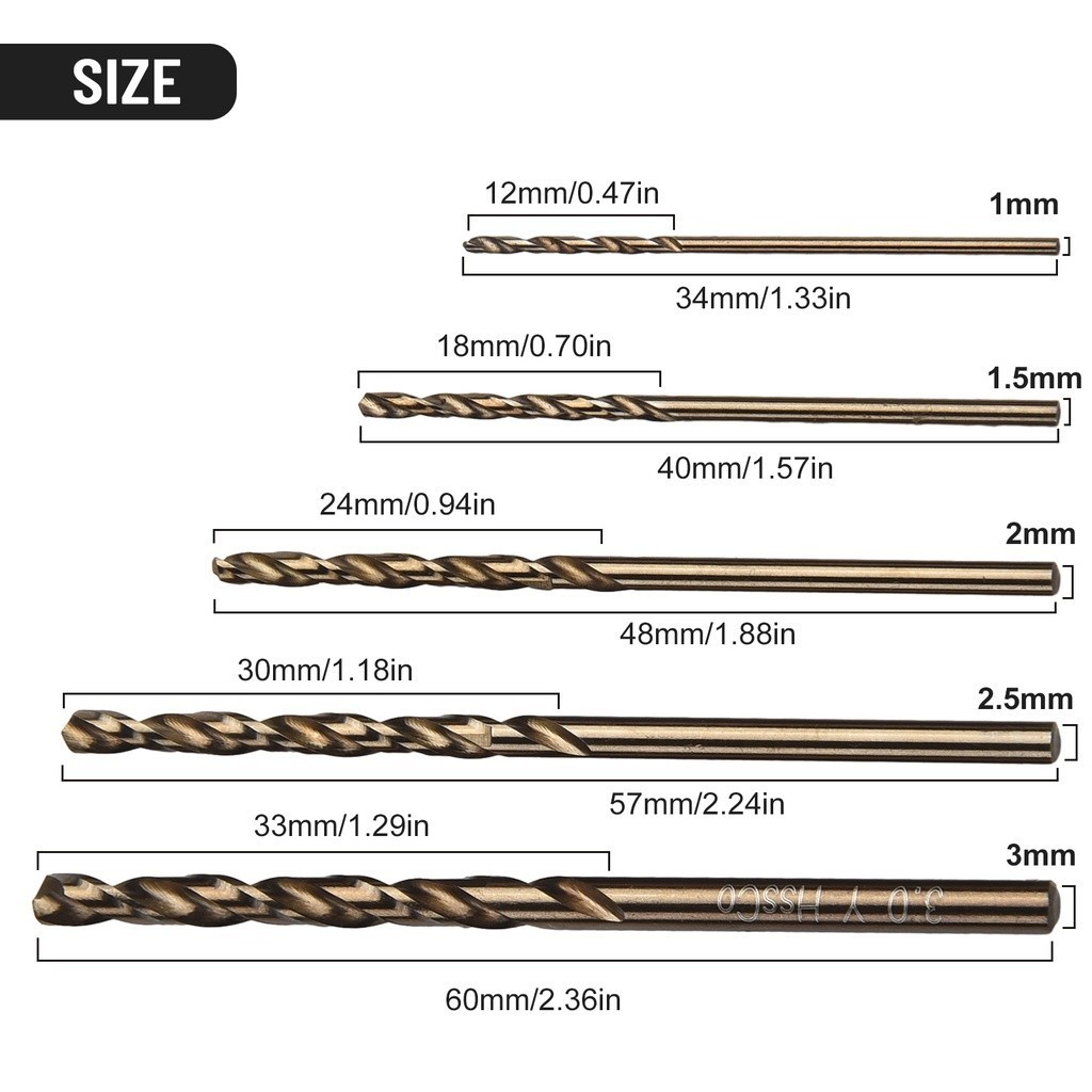 {LUSH} 5pcs HSS M35 Cobalt Drill Bit 1mm 1.5mm 2mm 2.5mm 3mm used for ...