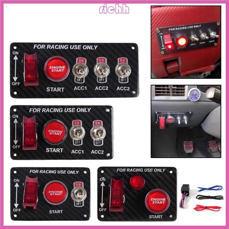Richh Carbon Fiber Panel Ignition Toggle Switch Kit Engine Push Start