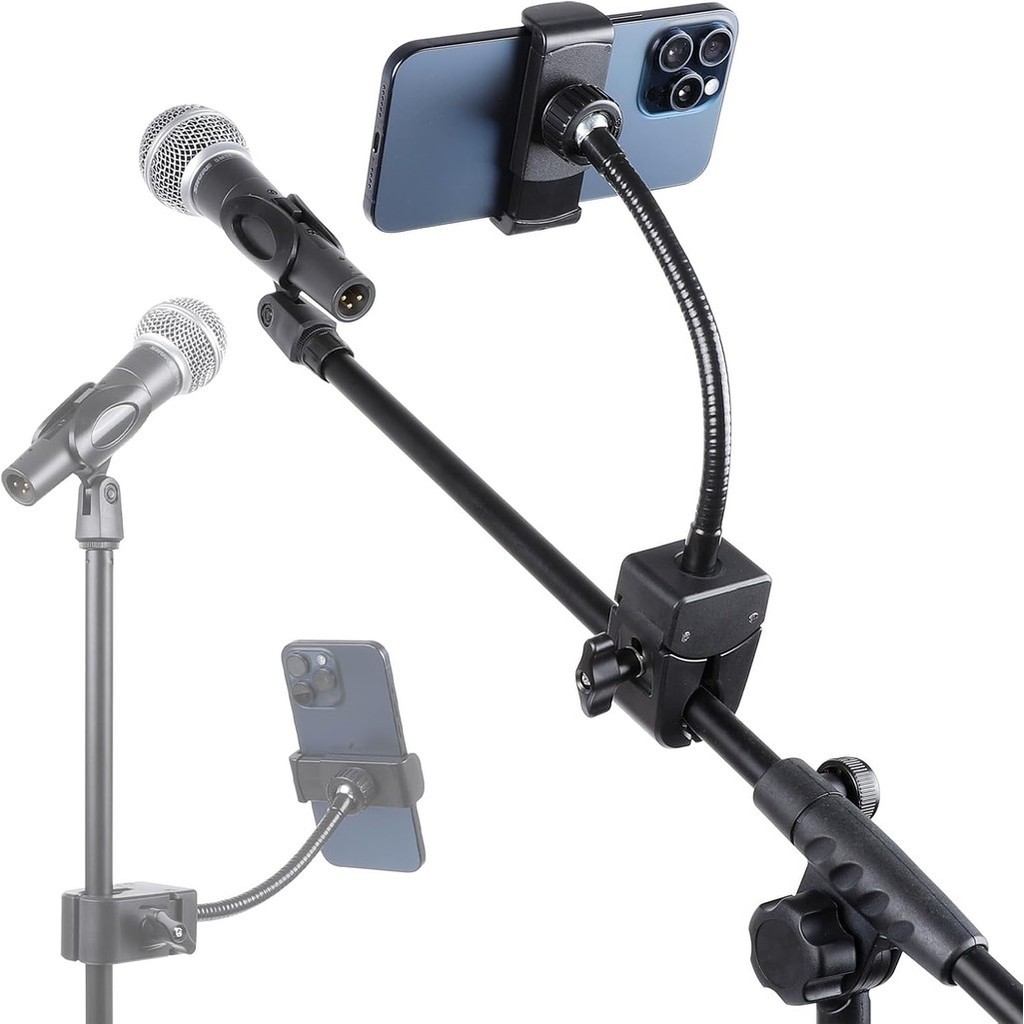 Mic Stand Phone Holder, Flexible Phone Mount with 7.9" Removable