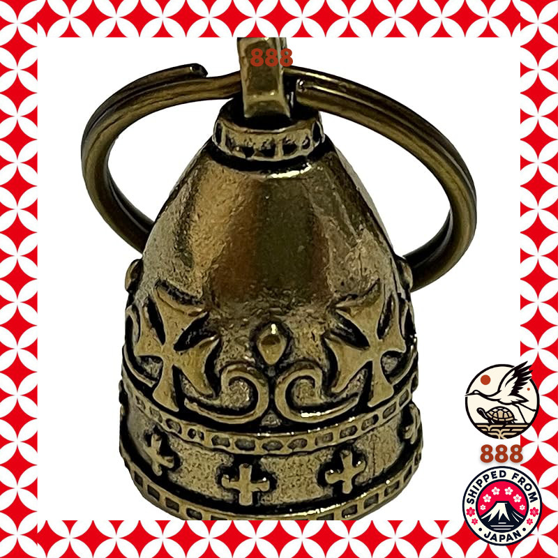 Biker Guardian Bell Charm Keychain with Ring - Brass, Gold, Traffic ...