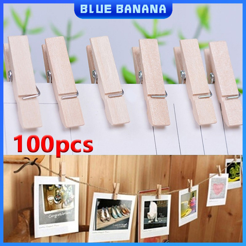 100Pcs Mini Wooden Clips 25*3mm Small Postcard Photo Natural Wood Clips ...