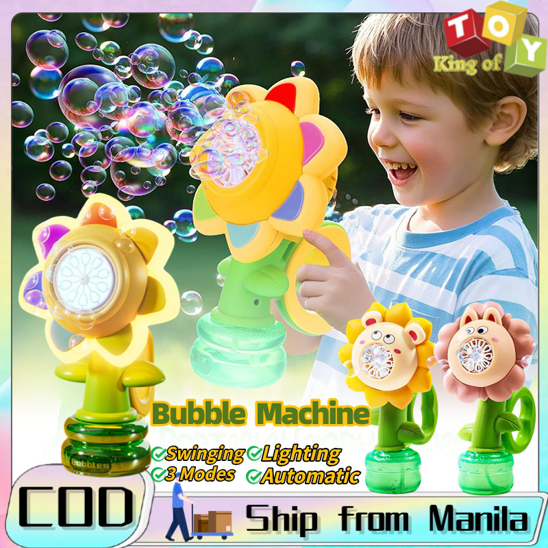 Automatic Bubble Machine for Kids Lighting Cartoon Flower Shaking Head ...