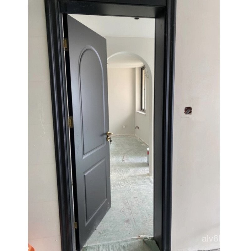 Black French Retro Bedroom Door Inner Door Painted Wooden Door Arc