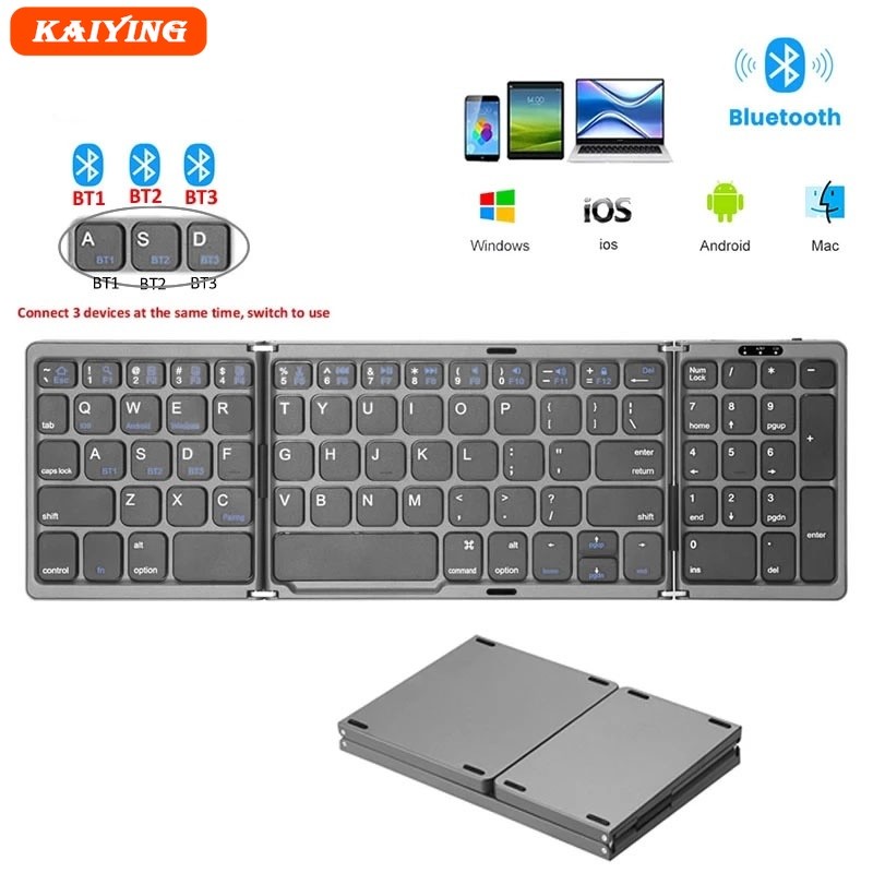 Bluetooth Foldable Keyboard with Numeric Phones Tablet Folding Wireless ...