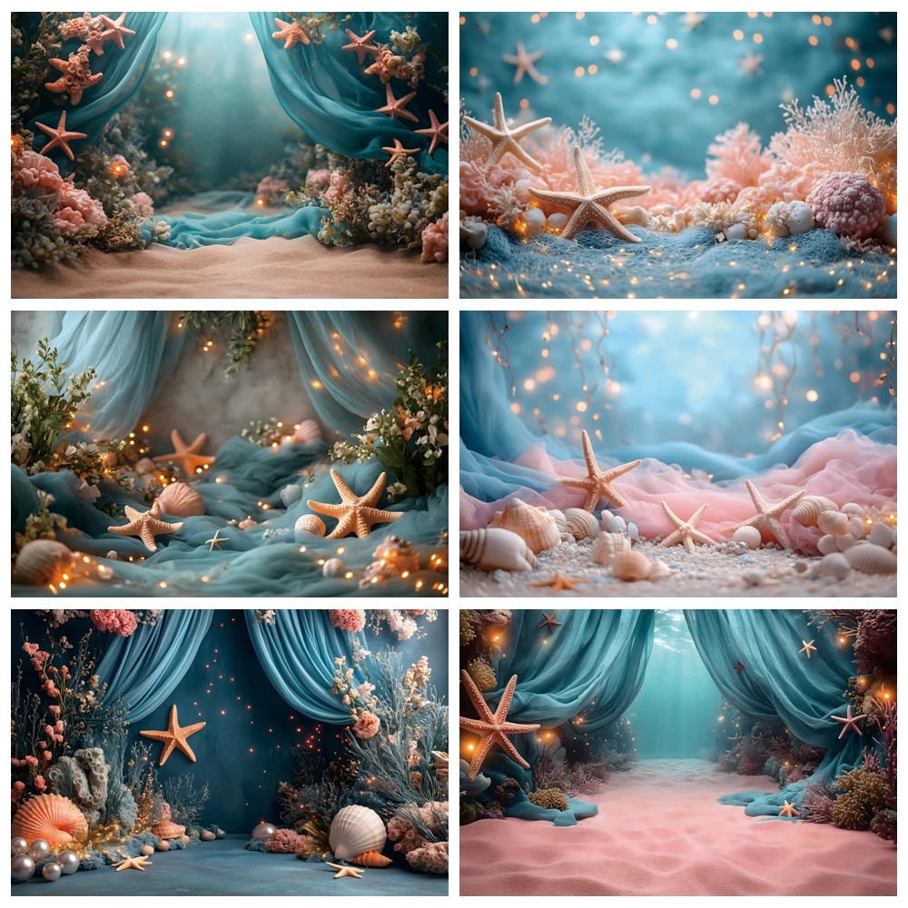 Polyester Underwater World Seabed Backdrop Ocean Undersea Starfish ...