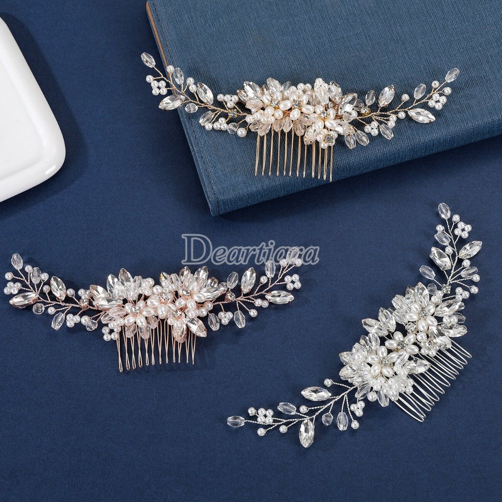 Fashionable Pearl Insert Comb Hand Woven Rhinestone Crystal Hair Comb ...