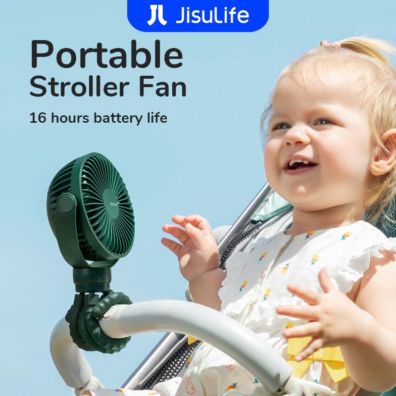 JISULIFE Stroller Fan Clip On Fan 4 Speeds 4000mAh Mute Strong Wind ...