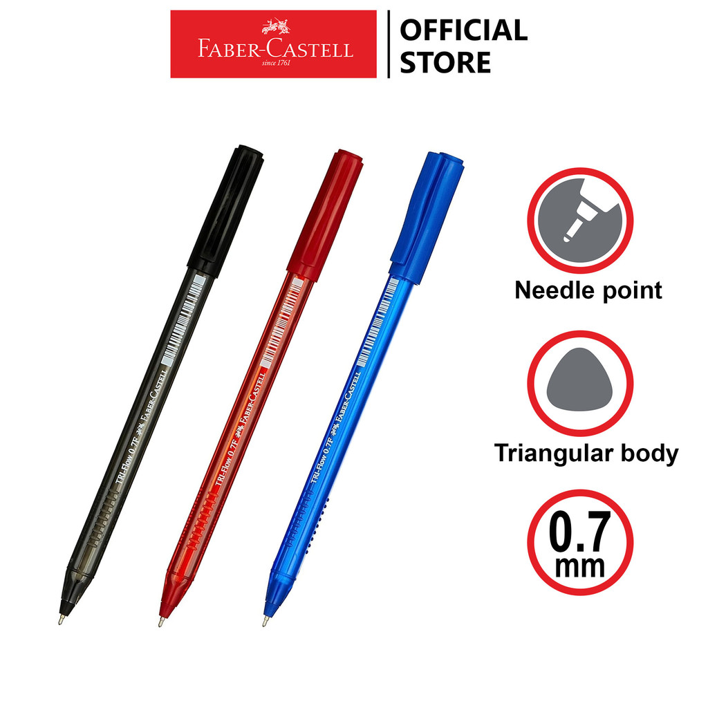Confezione 3 Penne A Sfera Faber-Castell RX – Punta 0,5 Mm – Inchiostro Nero, Blu, Rosso – Blister