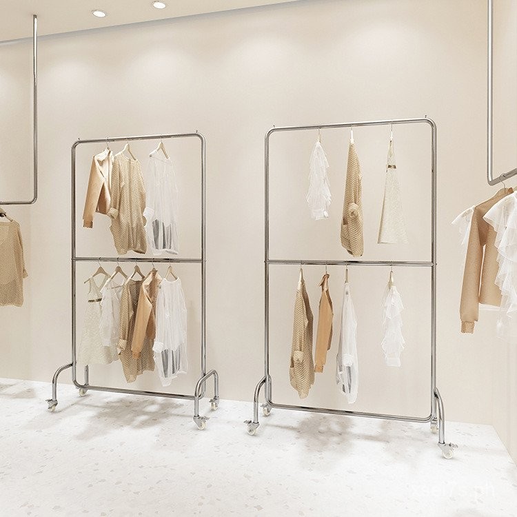 Clothing Store Display Rack Stainless Steel Double-Layer Clothes Rack ...