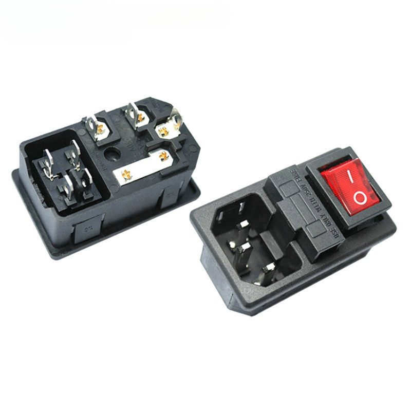 10A 250V AC-01 AC Power Socket with Rocker Switch and Fuse Socket ...