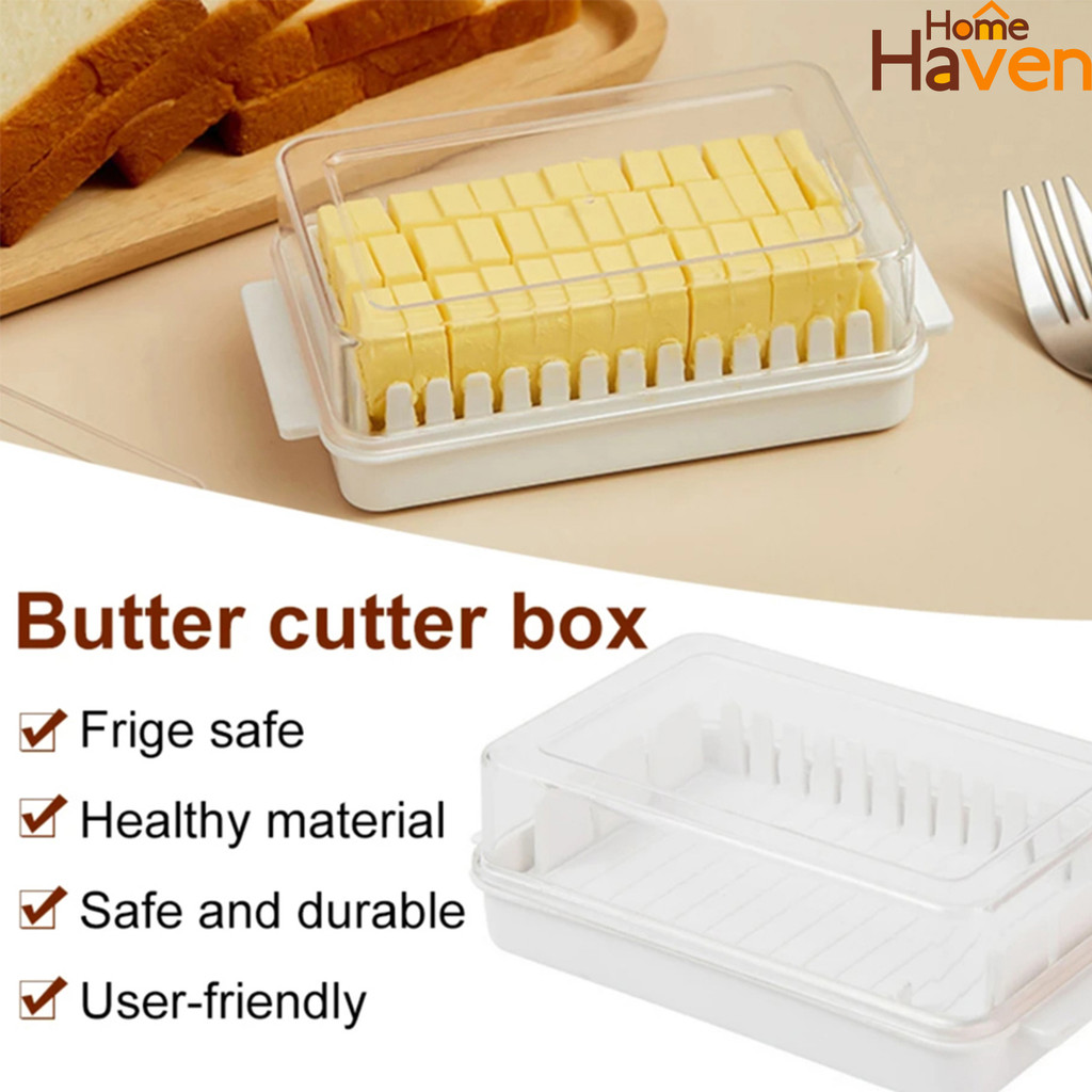 Transparent Butter Cutting Box Rectangle Cheese Storage Box Butter Tray ...