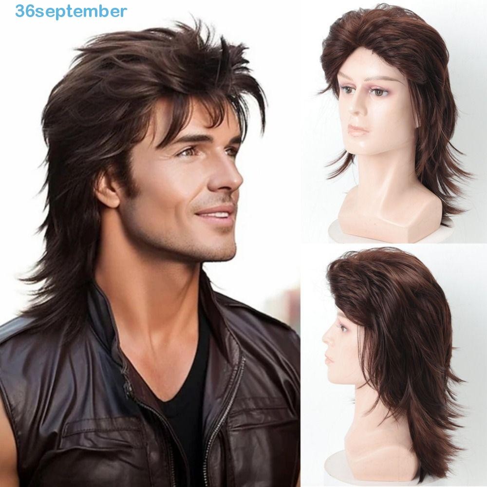 SEPTEMBER Mullet Wigs for Men, 70s & 80s Punk Costume Party Synthetic