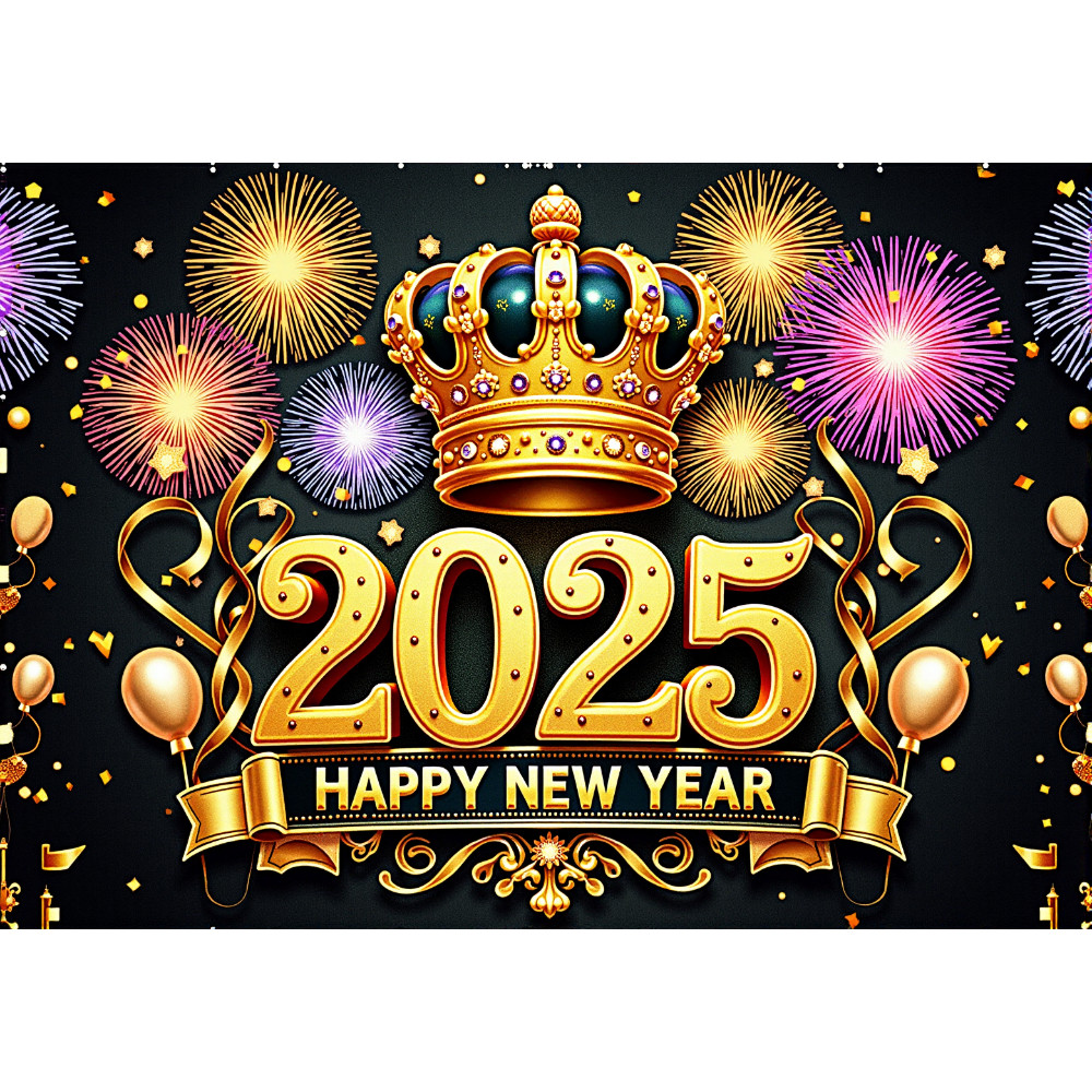 Happy New Year Backdrop 2025 New Year Party Decorations Banner Black ...