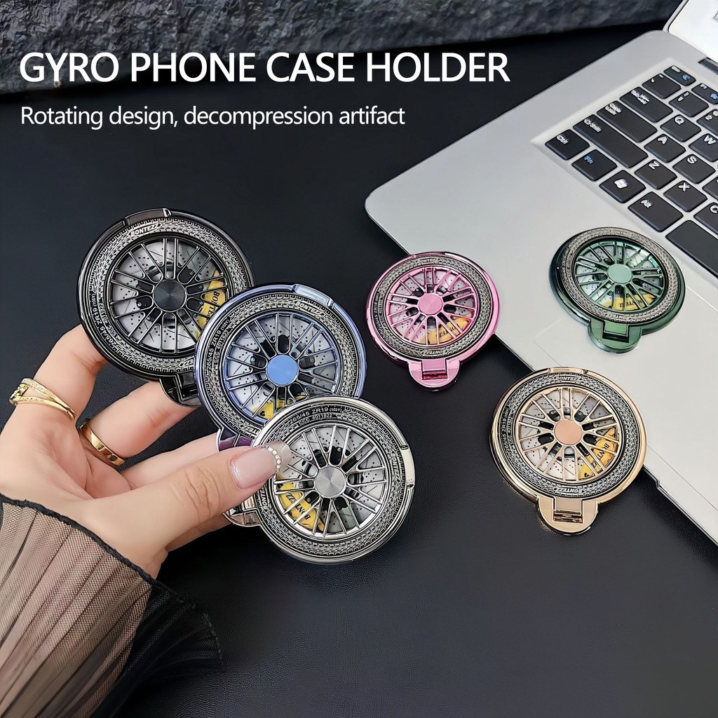 Rotating Wheel Magnetic Phone Case Stand with Sticky Adhesive Spin