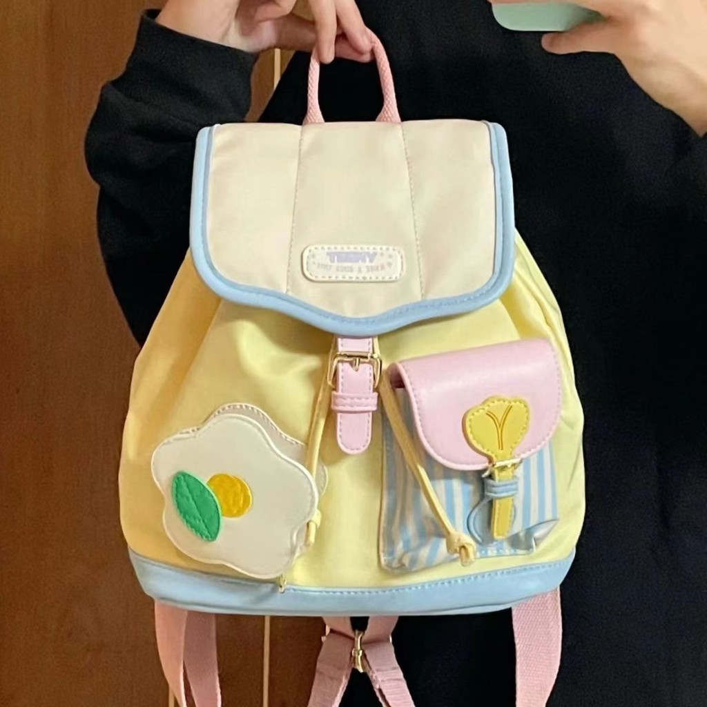 Nylon Canvas Macaron Color Matching Mini Backpack Cute INS Style ...