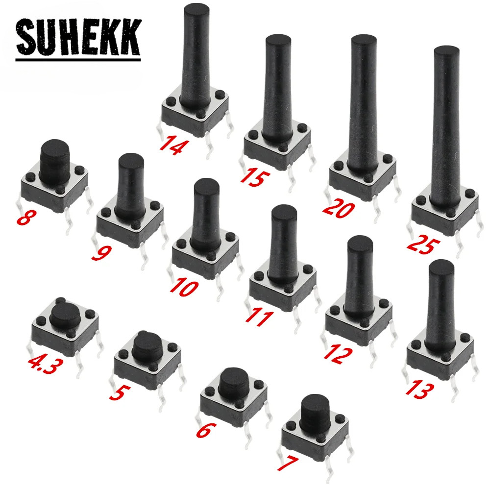 20PCS 6x6 Push Button Switch DIP 6X6X4.3 Light Touch Switch 6*6*4.3/5/6 ...