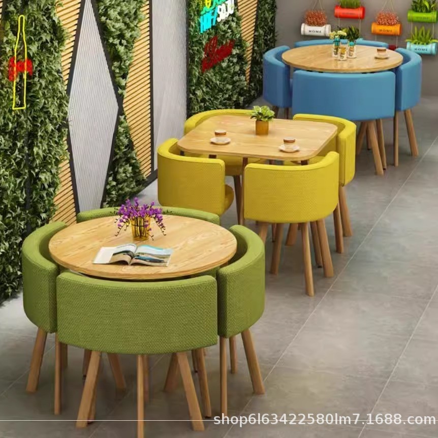 Negotiation Table and Chair Combination Small round Table Milk Tea Shop ...