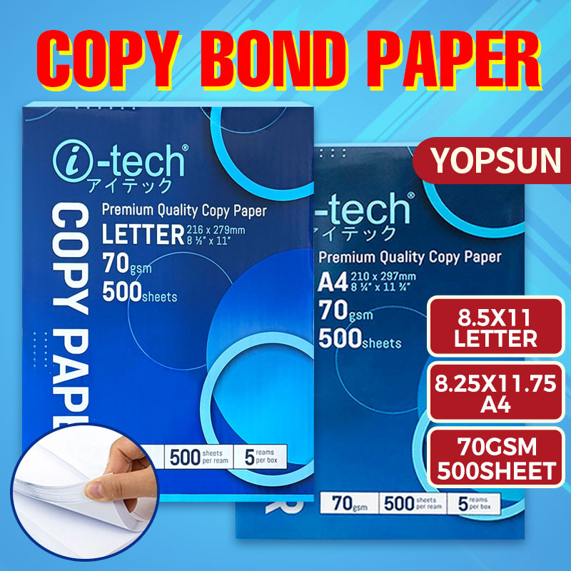 Itech Copy Paper A4/Short 70GSM 500Sheets Sub.20 Bond Paper | Shopee ...