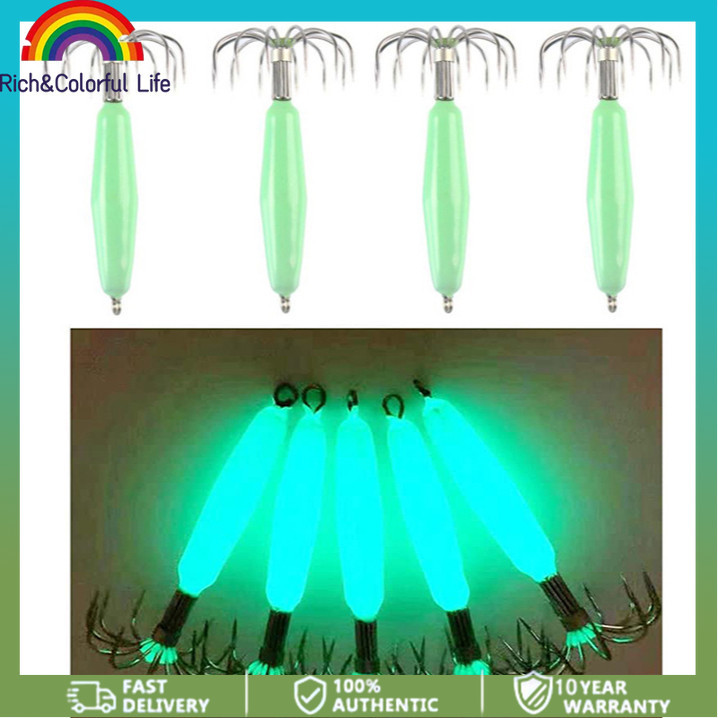 Jig Heads 5pcs Fishing Squid Jig Hooks Set Saltwater Sea Fishing Luminous Simulation Shrimp Prawn For Octopus Cuttlefish Swim Jig